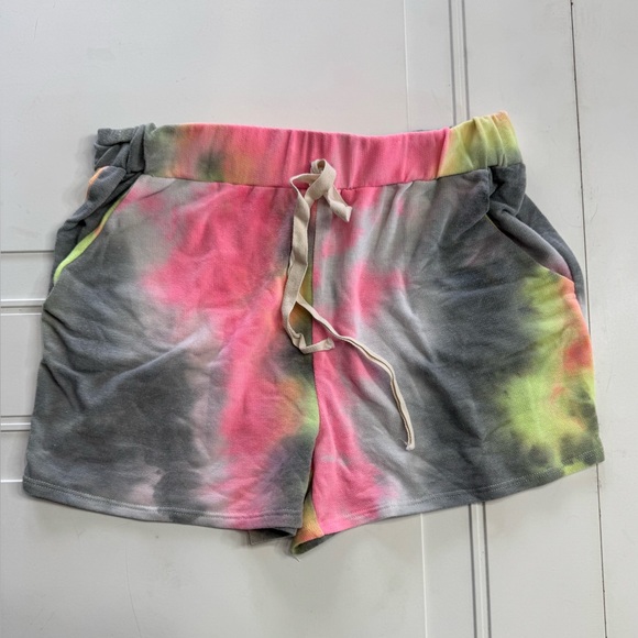 BiBi Tie Dye Pink Gray Lounge Shorts Size Medium M - Picture 1 of 4